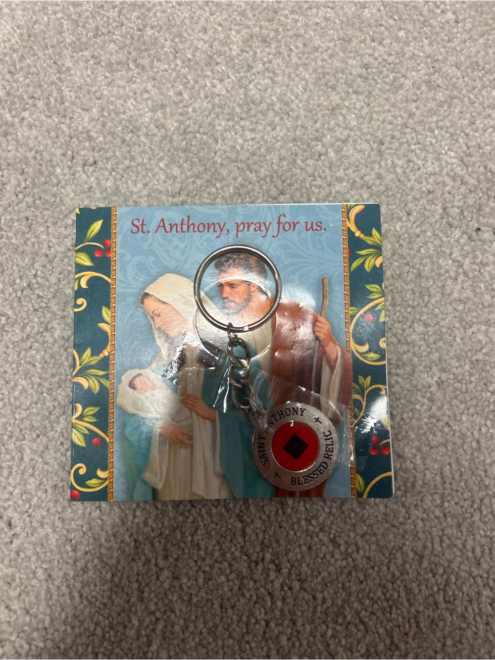 St. Anthony Blessed Relic Keychain - Teal and Silver